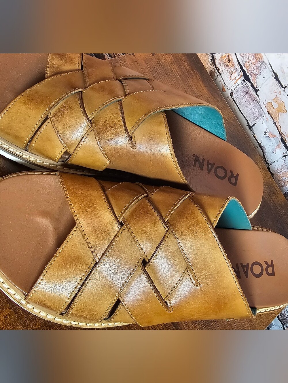 ROAN Cabin Tan Woven Leather Slide Sandals Platform Comfort Size 9.5 NIB